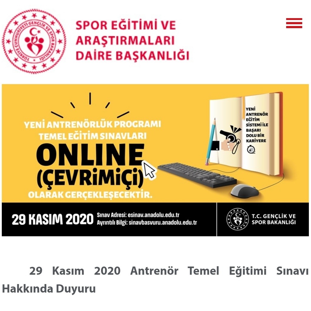 29 Kasım 2020 Antrenör Temel Eğitimi Sınavı Hakkında Duyuru