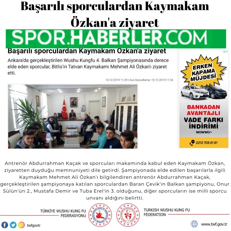 Başarılı sporculardan Kaymakam Özkan'a ziyaret