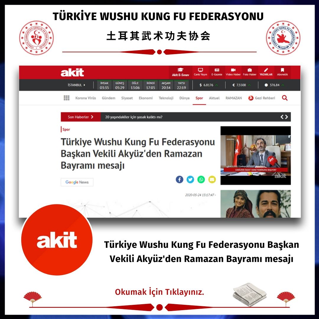 Akit: Türkiye Wushu Kung Fu Federasyonu Başkan Vekili Akyüz'den Ramazan Bayramı mesajı