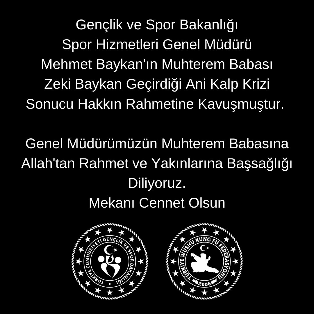 Spor Hizmetleri Genel Müdürü Mehmet Baykan'a Taziye Mesajı