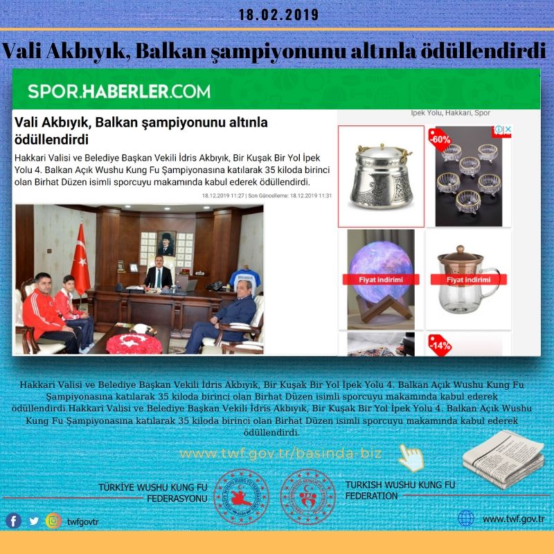 Vali Akbıyık, Balkan şampiyonunu altınla ödüllendirdi